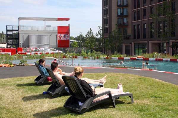 Relaxing in the sun at Kings Cross Ponds