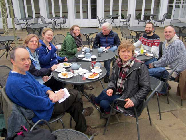 Brockwell Lido Swimmers taking tea after their first walk