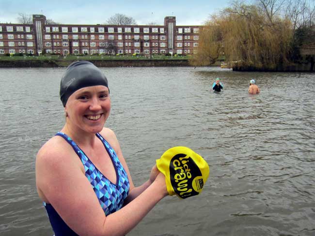 Brockwell Lido Swimmers swimming the Thames before walk to Hampton Pool