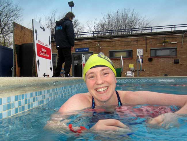 Brockwell Lido Swimmers enjoying the warmth of Hampton Pool