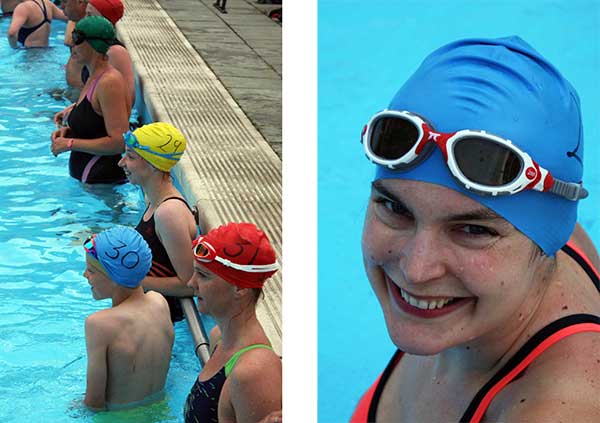 Jen and Jayne prepare for their 100 yard swim