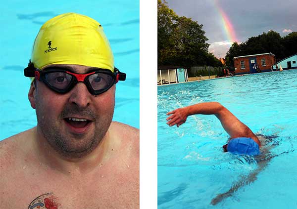 Nick and Clive and Rainbow at Tooting Bec Lido