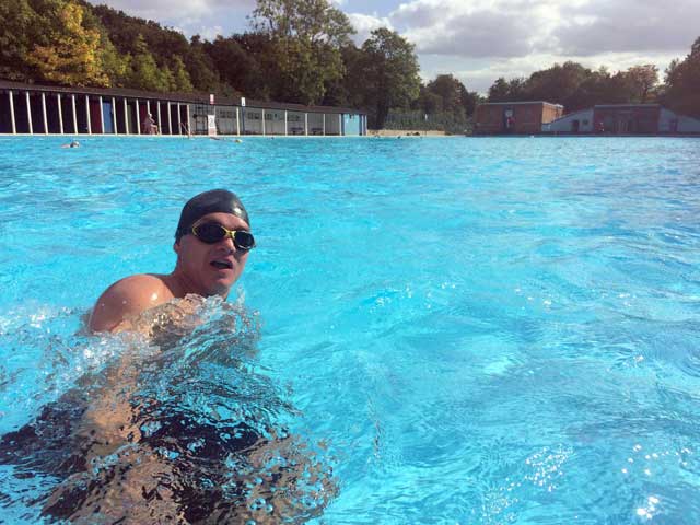 Dan swimming at Tooting Bec Lido