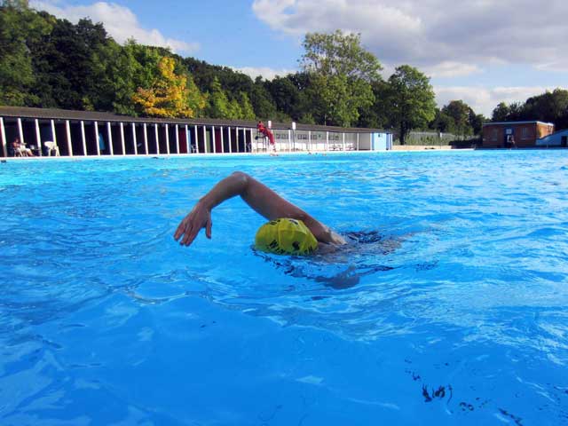 Corinne swimming at Tooting Bec Lido